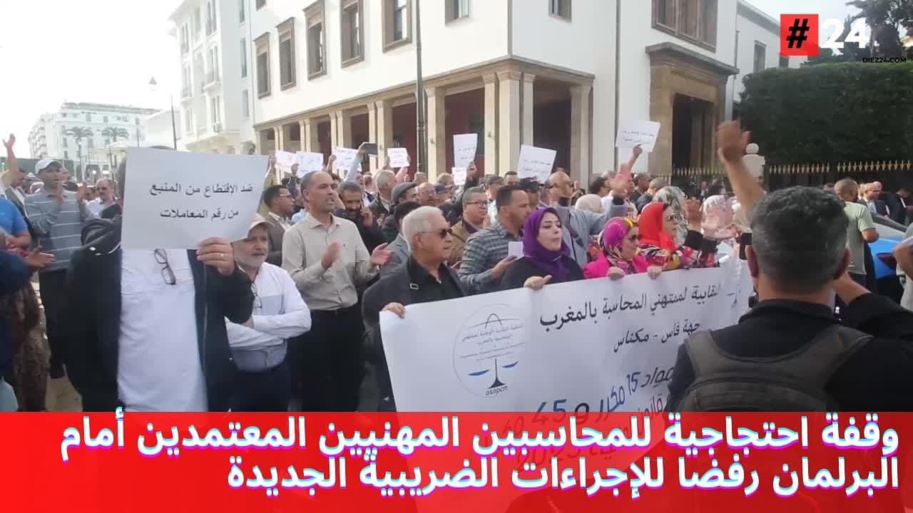 وقفة احتجاجية للمحاسبين المهنيين المعتمدين أمام البرلمان رفضا للإجراءات الضريبية الجديدة (فيديو)