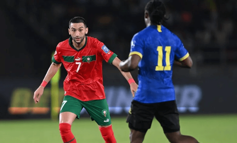 المنتخب المغربي يحقق الفوز 2-0 على تنزانيا في تصفيات كأس العالم 2026. 